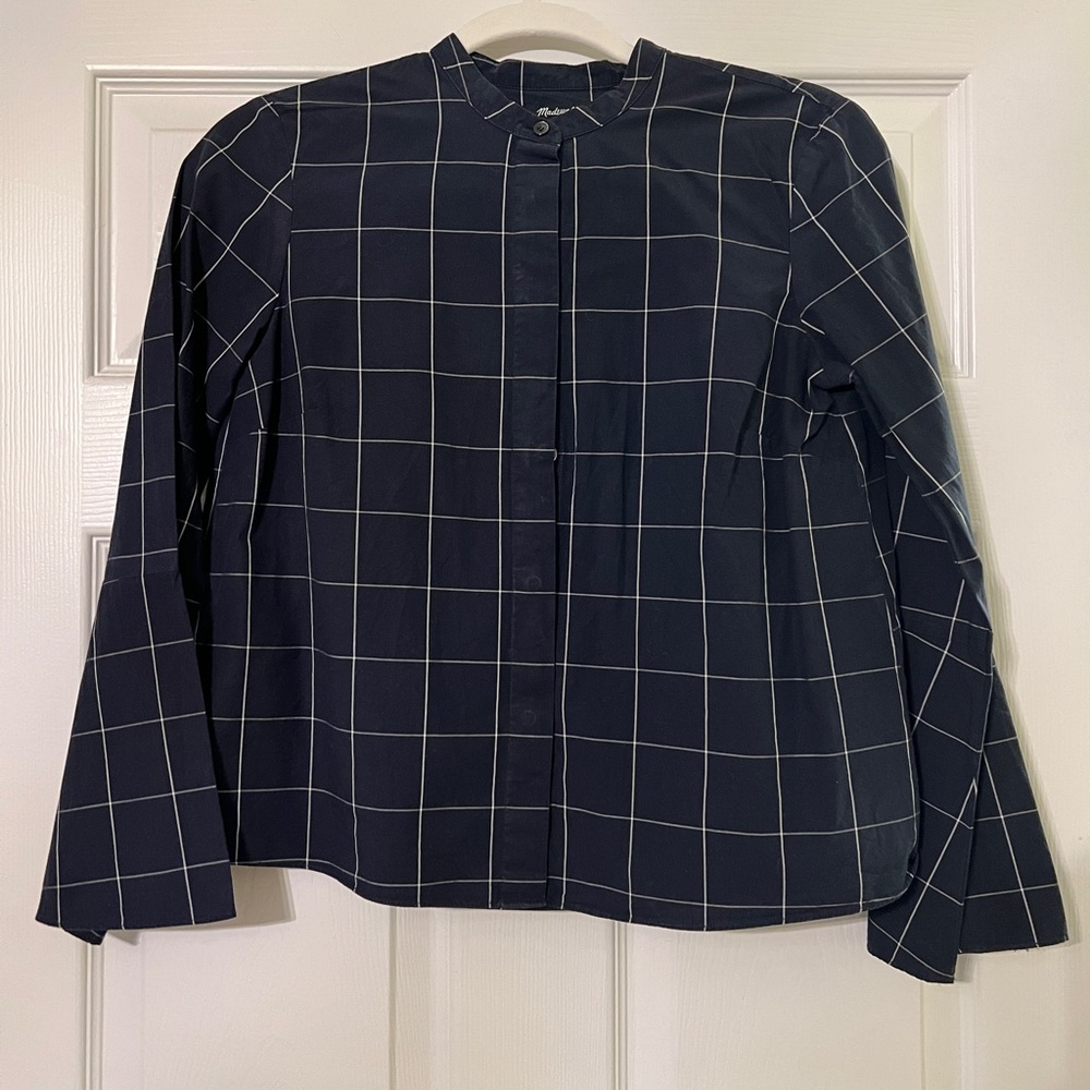 Madewell Windowpane Button Up with Bell Sleeve